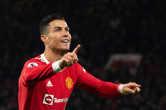 <p>Manchester United's Cristiano Ronaldo celebrates</p>
