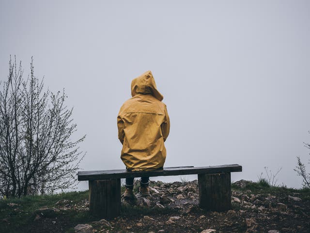 <p>A person sits alone on a bench</p>