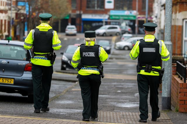 PSNI officers patrol the student area of Belfast known as the Holyland (Liam McBurney/PA)