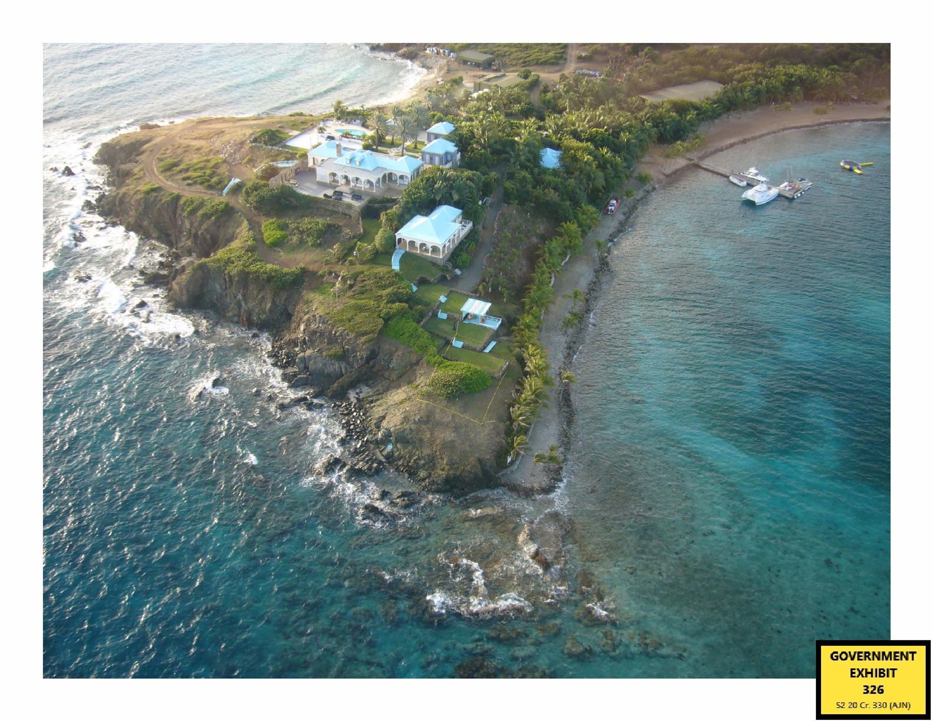 An aerial view of Epstein’s private island