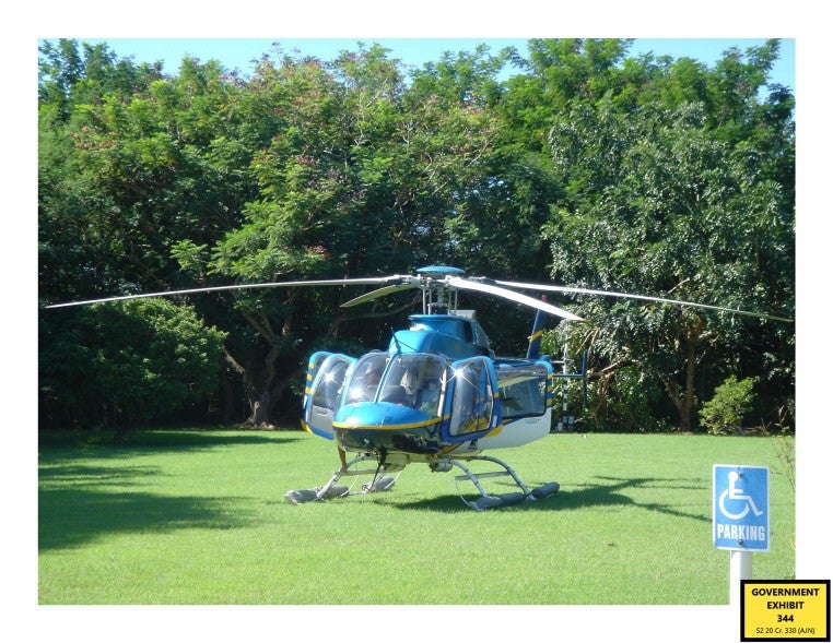 Epstein’s helicopter, said to be used to ferry guests to his private island