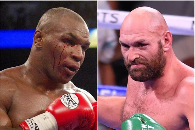 <p>Heavyweight icons Mike Tyson (left) and Tyson Fury</p>