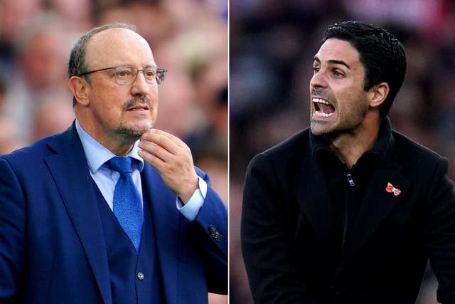 Rafael Benitez (left) hopes Everton can take heed from Mikel Arteta’s experience