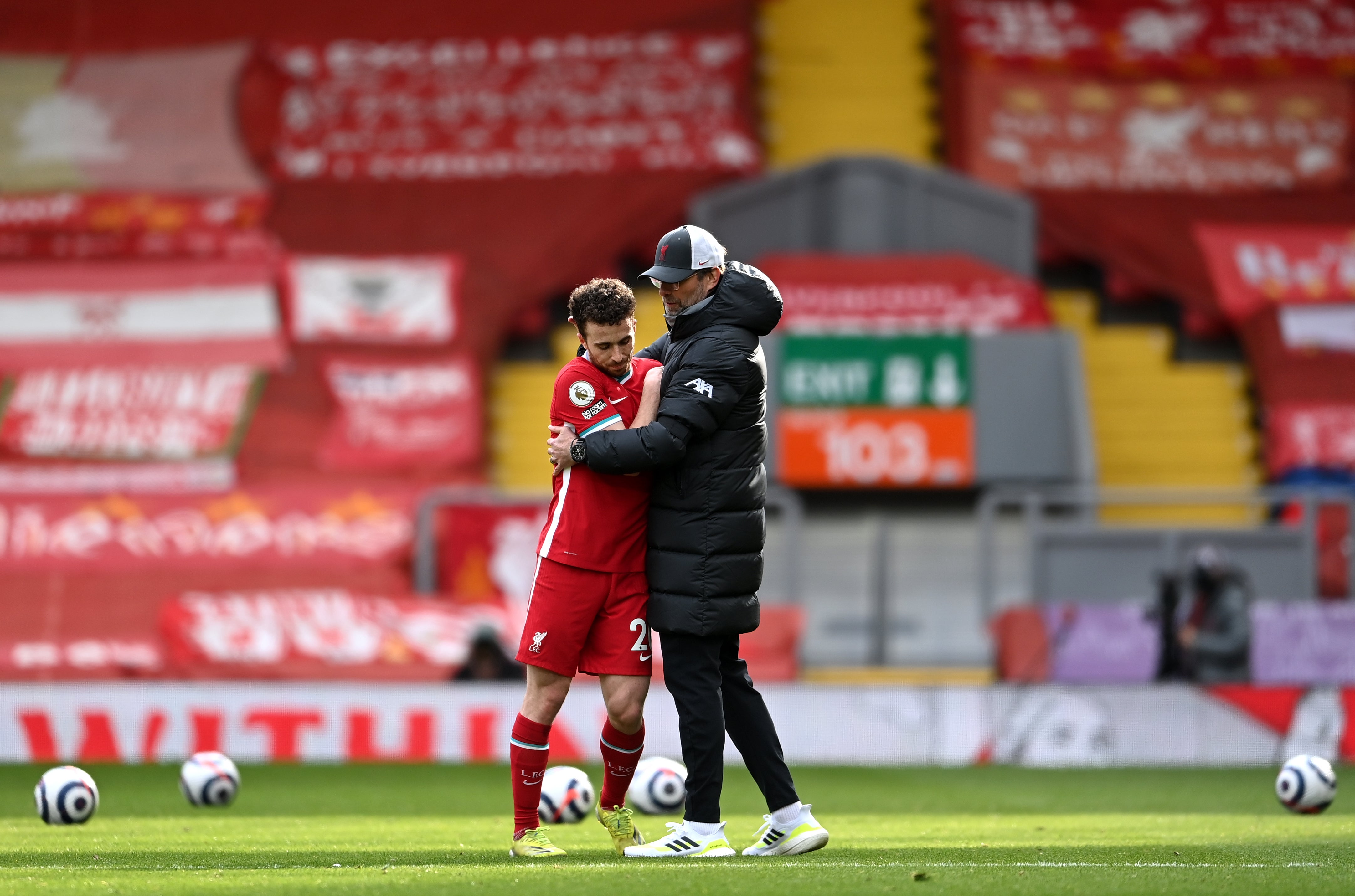 Liverpool’s Diogo Jota, left has impressed manager Jurgen Klopp (Laurence Griffiths/PA)