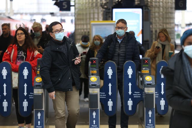 Around four out of five passengers at major railway stations are complying with the rules on face coverings, according to Network Rail (James Manning/PA)