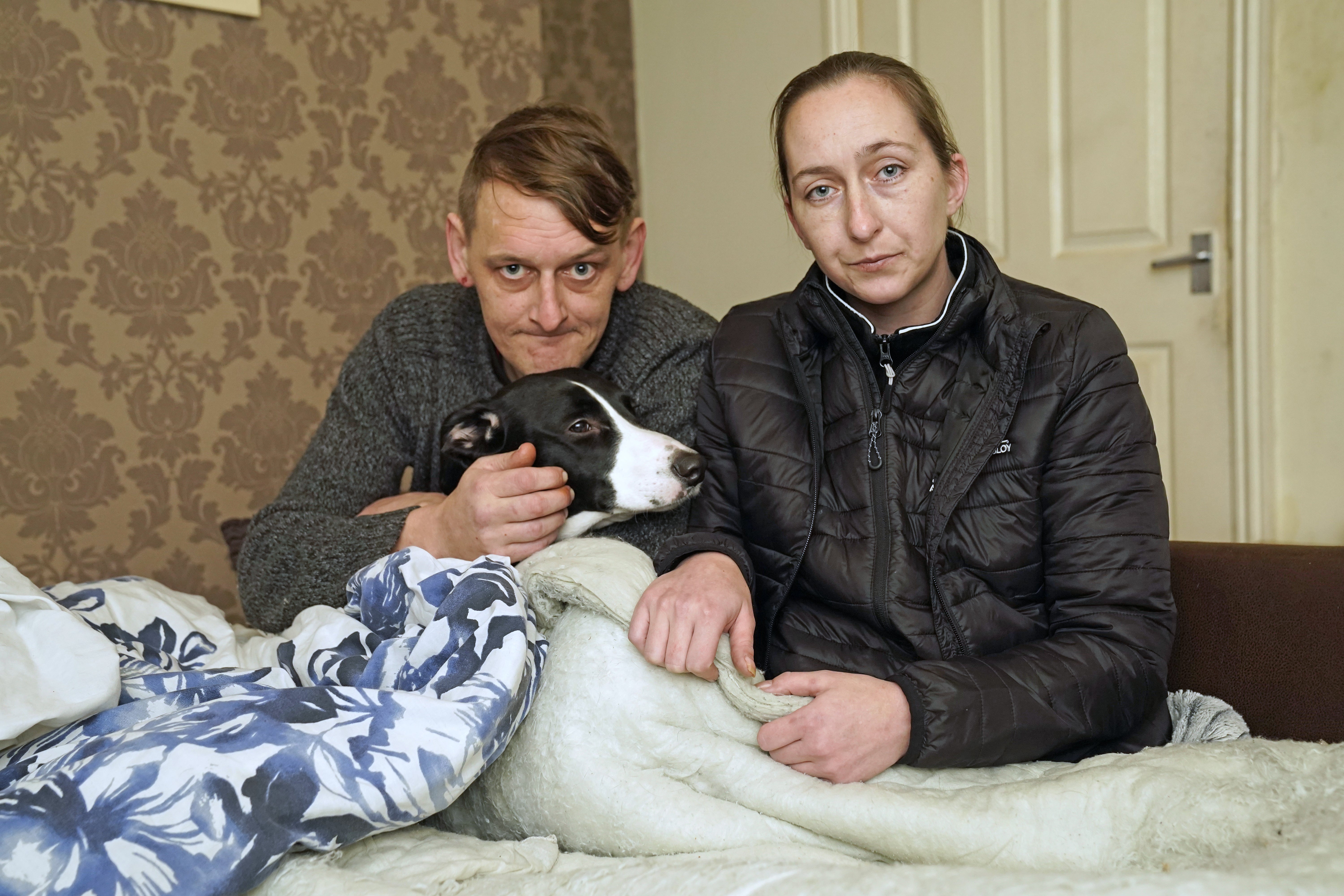 Christopher Bertram and his partner Jessica Teasdale at their home in Stanley, County Durham (Danny Lawson/PA)
