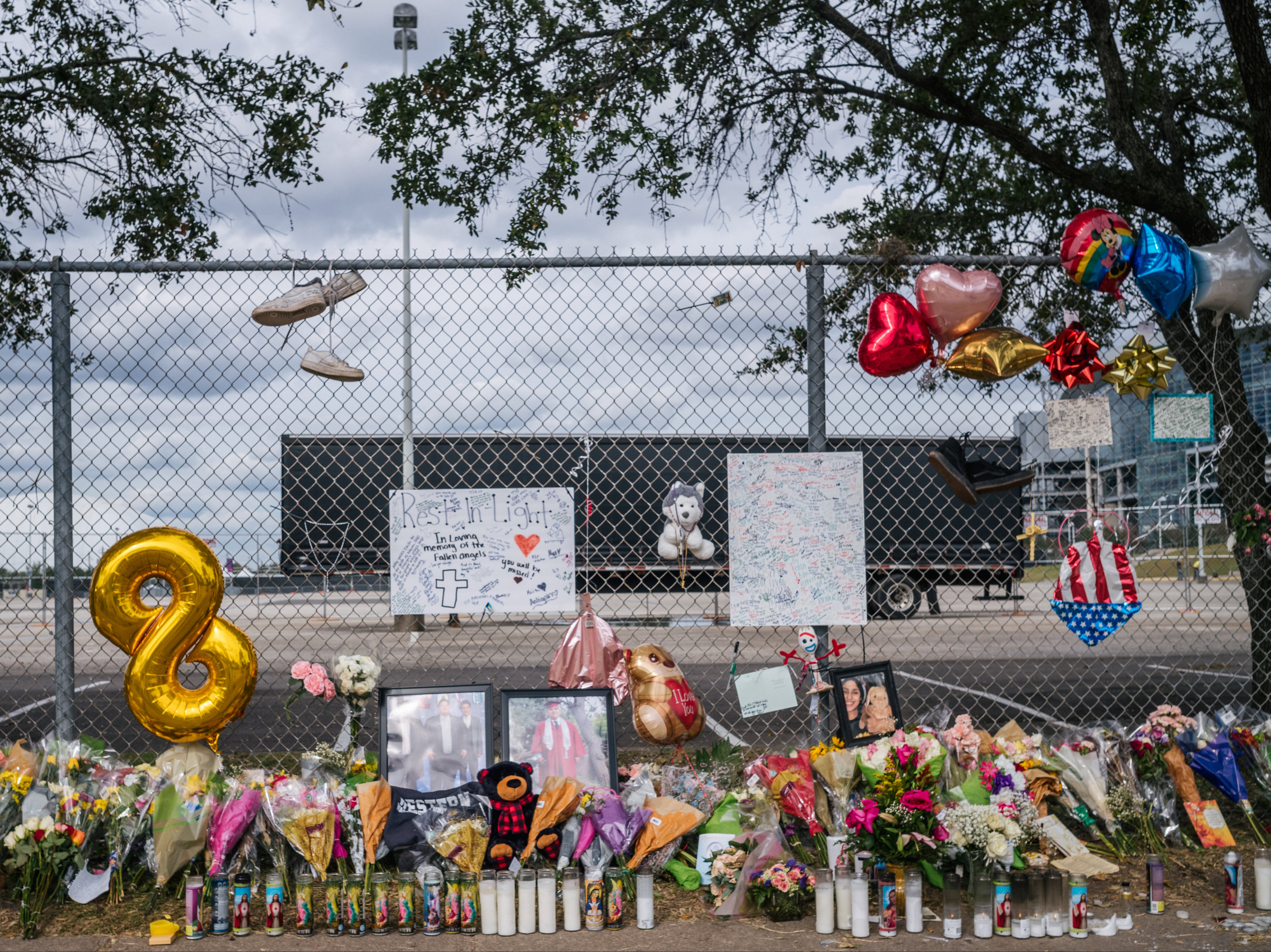 A memorial to those who died at the Astroworld festival is displayed outside of NRG Park