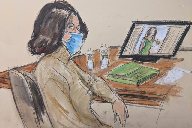 <p>In this courtroom sketch, Ghislaine Maxwell is seated at the defence table</p>