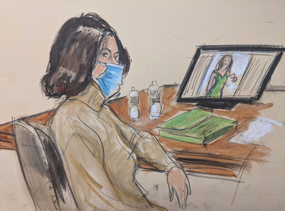 <p>In this courtroom sketch, Ghislaine Maxwell is seated at the defence table (Elizabeth Williams/AP)</p>