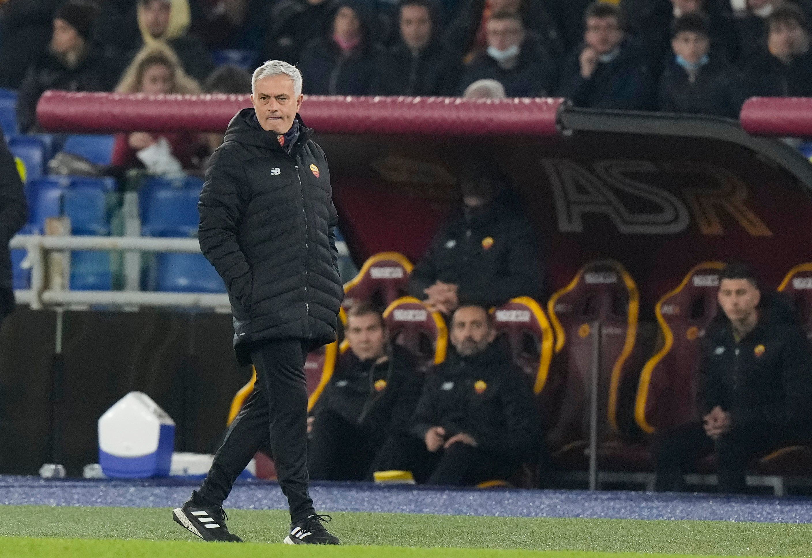 Roma head coach Jose Mourinho looks on during his side’s 3-0 Serie A defeat to former club Inter Milan (Andrew Medichini/AP)