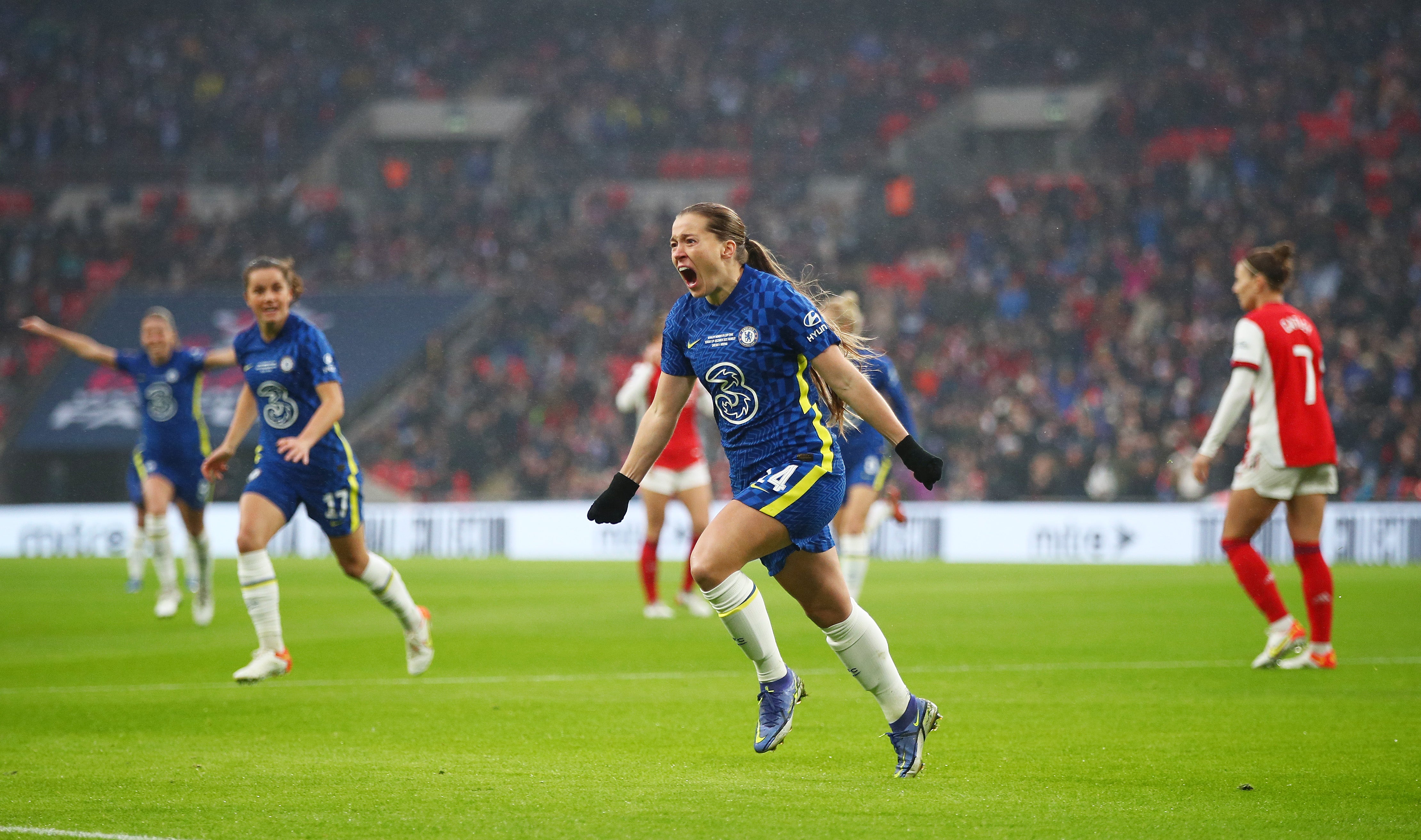 Fran Kirby of Chelsea celebrates after scoring