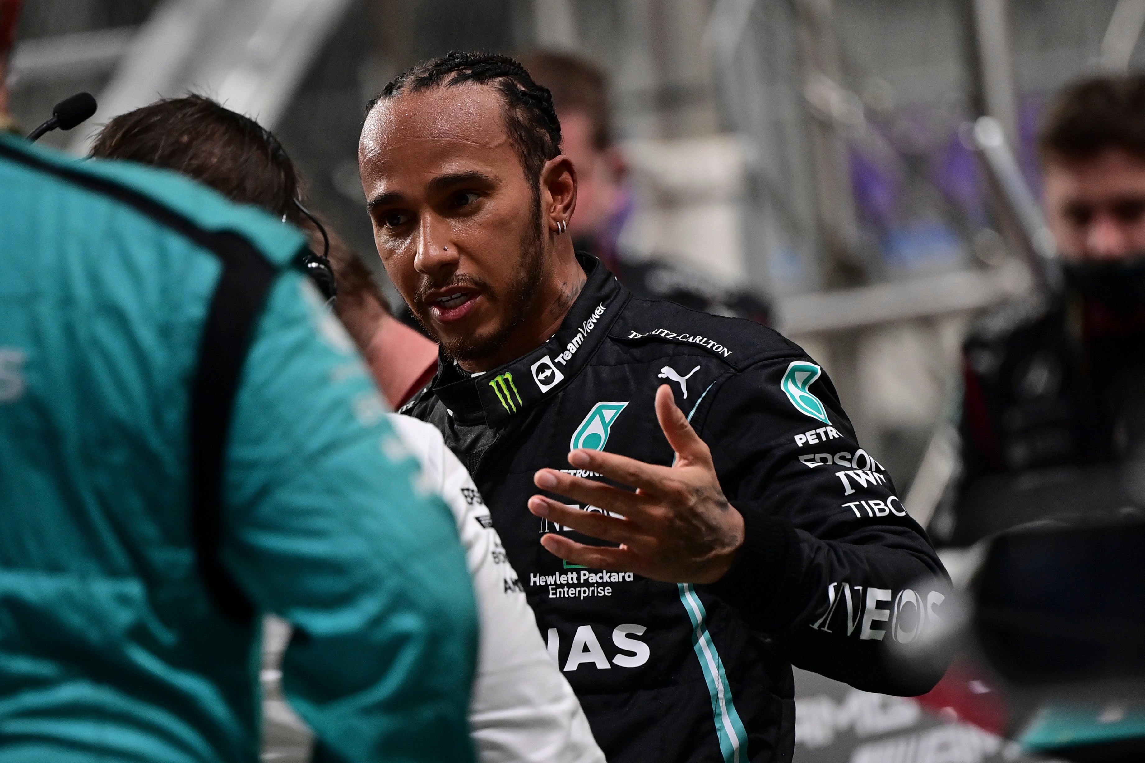 Hamilton prepares to restart the race (Andrej Isakovic/AP)