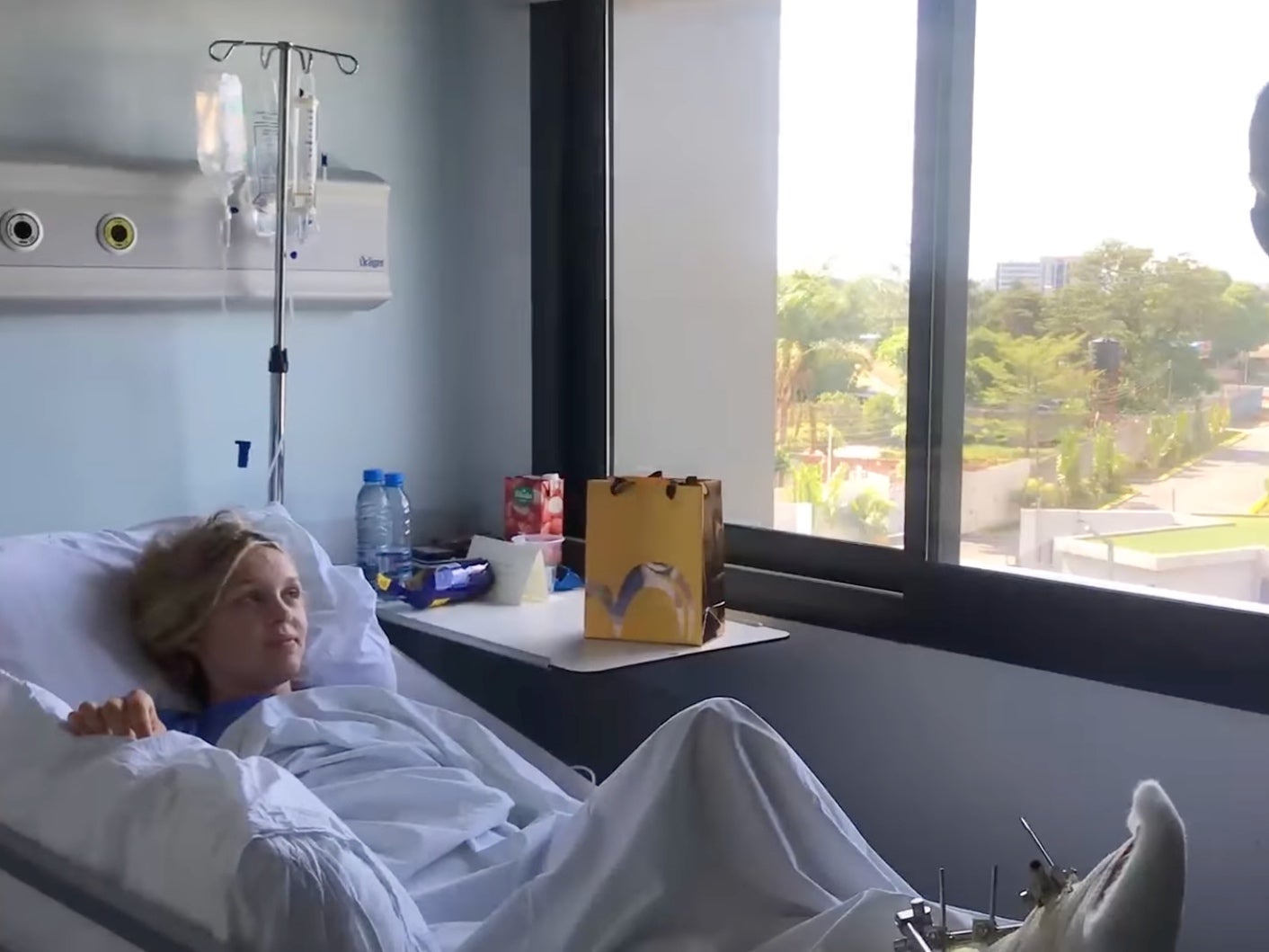 <p>Amelie Osborn-Smith recuperating after surgery in her Lusaka hospital</p>