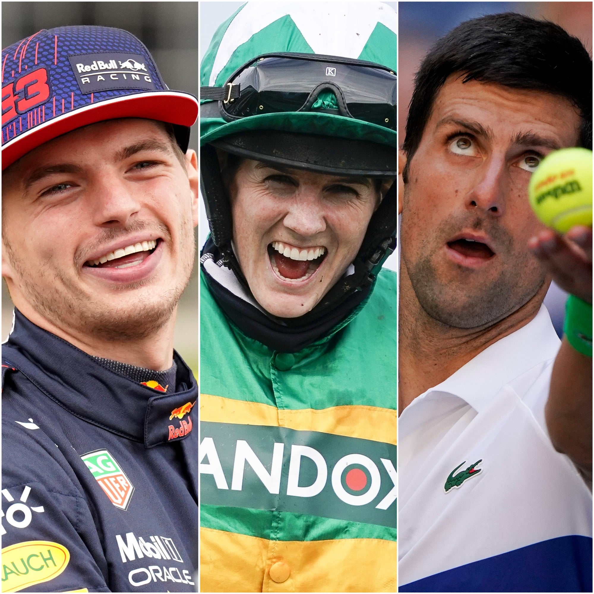 Max Verstappen, Rachael Blackmore and Novak Djokovic (Tim Goode/Alan Crowhurst/John Minchello/PA)