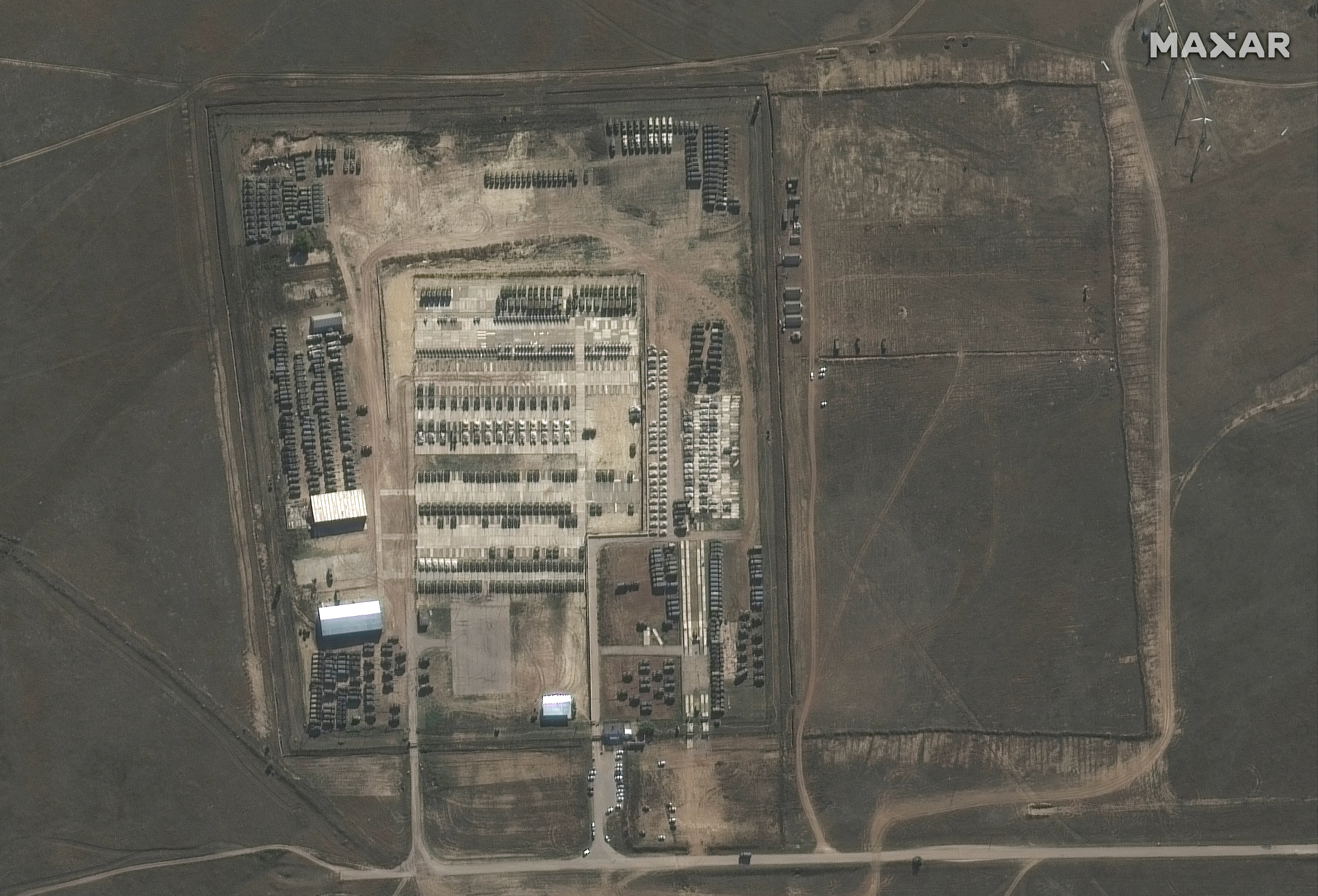A satellite image of Russian military deployments in Crimea, close to the border with Ukraine