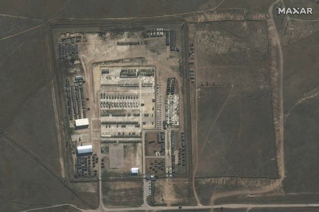 <p>A satellite image of Russian military deployments in Crimea, close to the border with Ukraine</p>