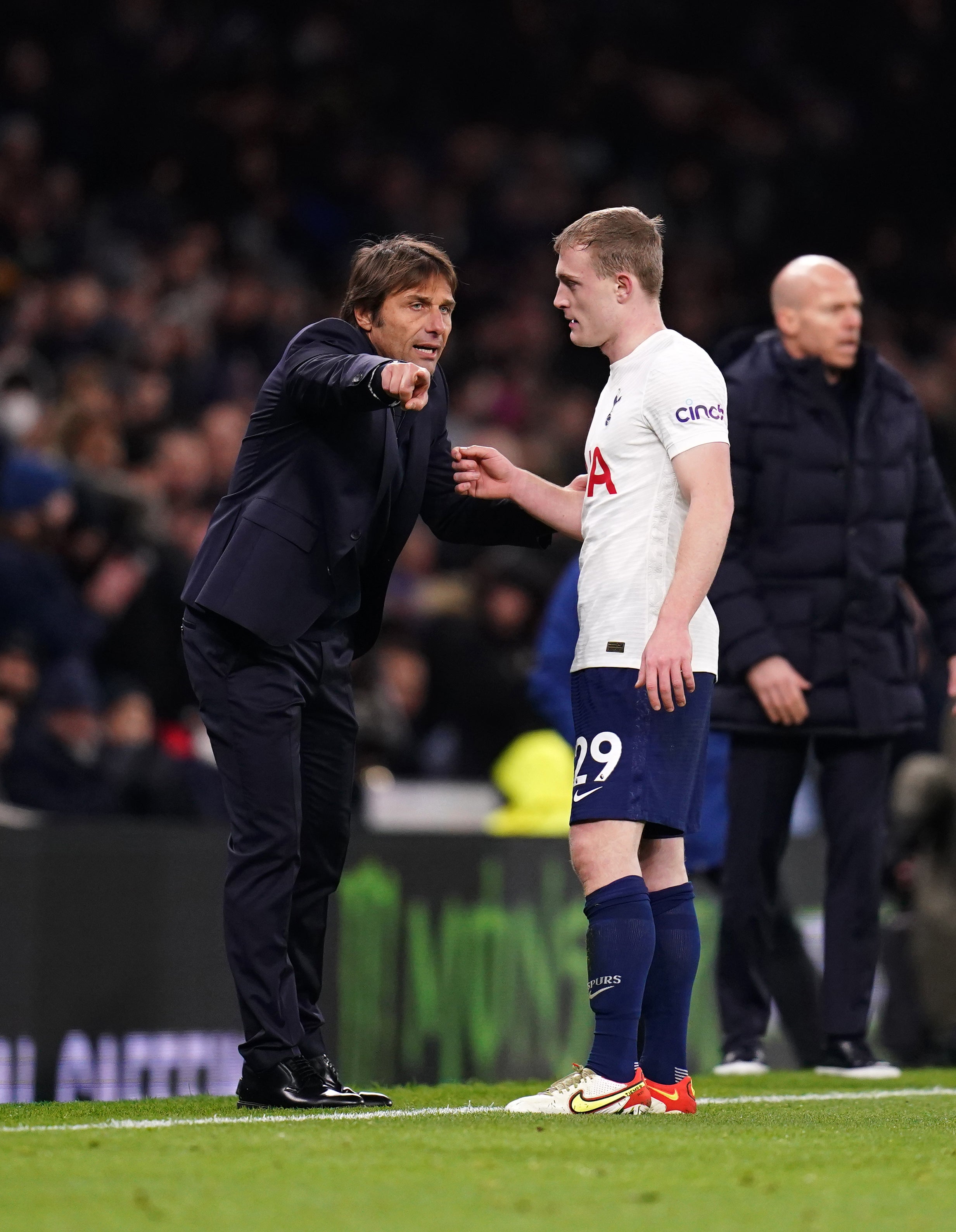 Antonio Conte passes on instructions to Oliver Skipp (John Walton/PA)
