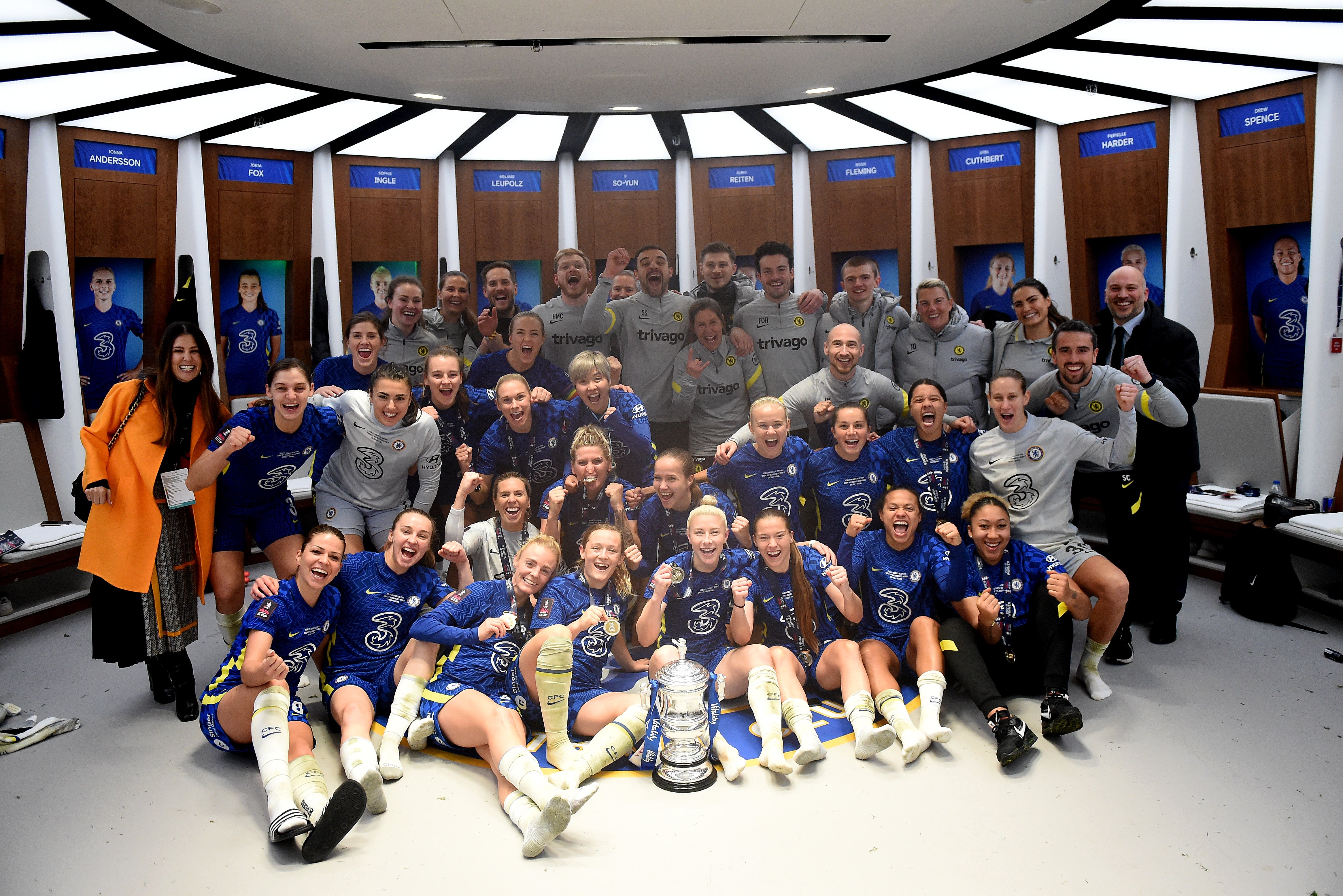 Chelsea celebrate with the FA Cup
