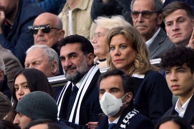 <p>Amanda Staveley in the stands for Newcastle’s match against Brentford (Owen Humphreys/PA).</p>