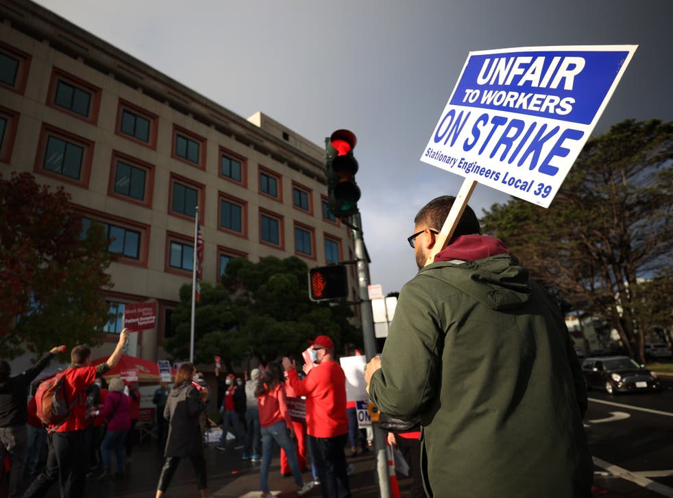 <p>Kaiser Permanente health workers in San Francisco were among many across the US to be emboldened to industrial action amid the ongoing labour shortage</p>