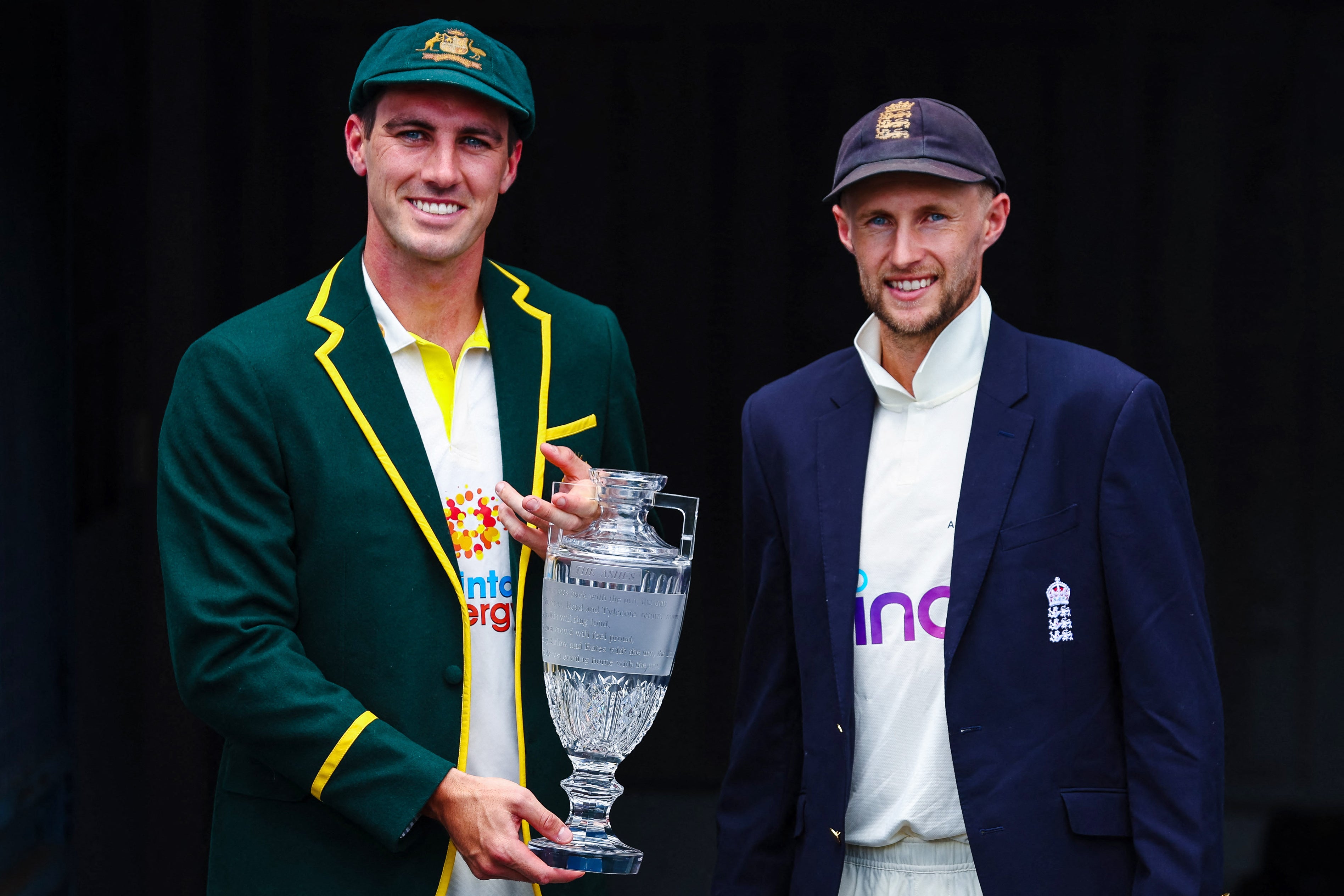 <p>Australia captain Patrick Cummins, left, and England captain Joe Root</p>