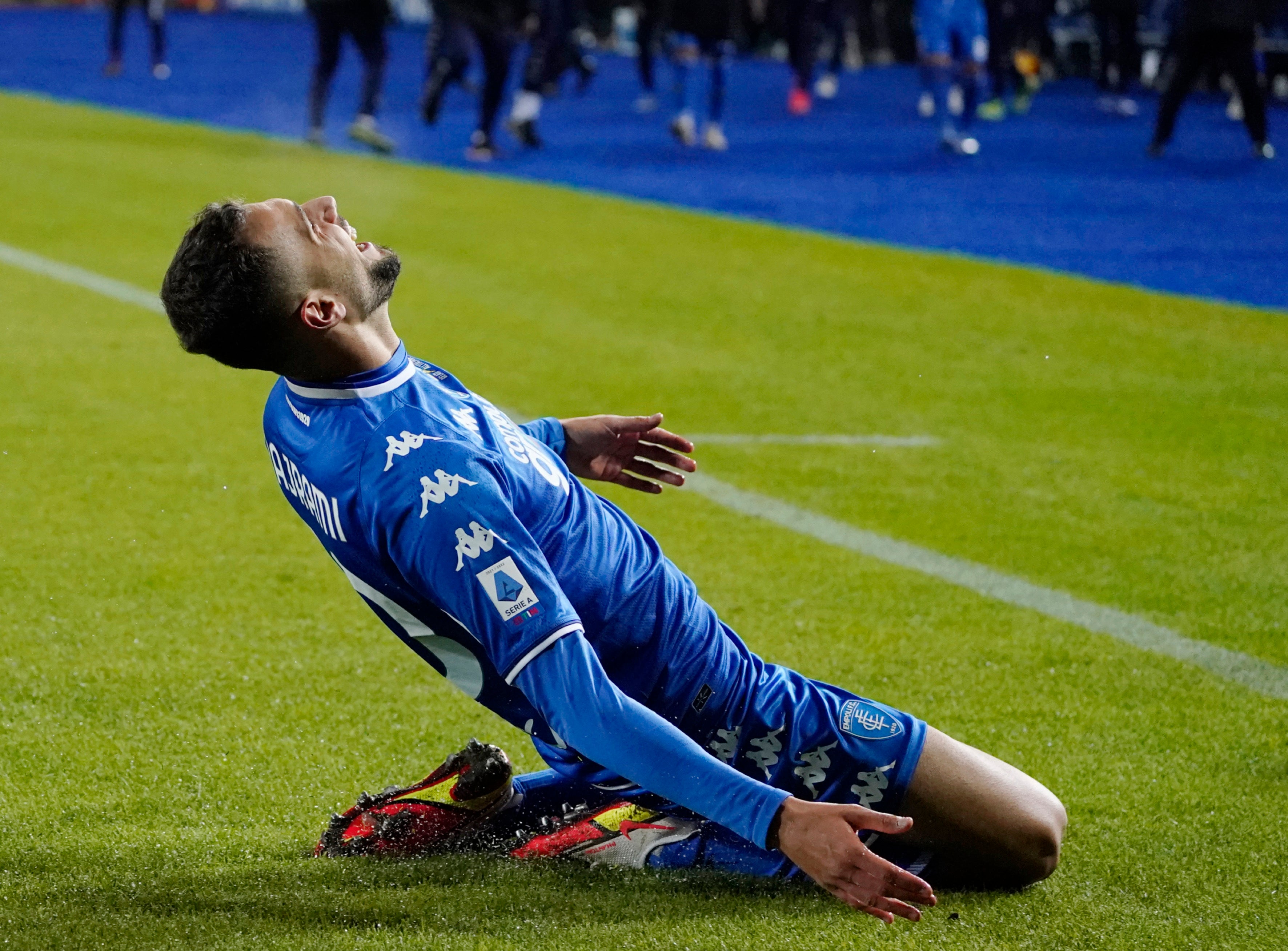 Empoli’s Nedim Bajrami celebrates after scoring his side’s second goal against Udinese (Marco Bucco/AP)