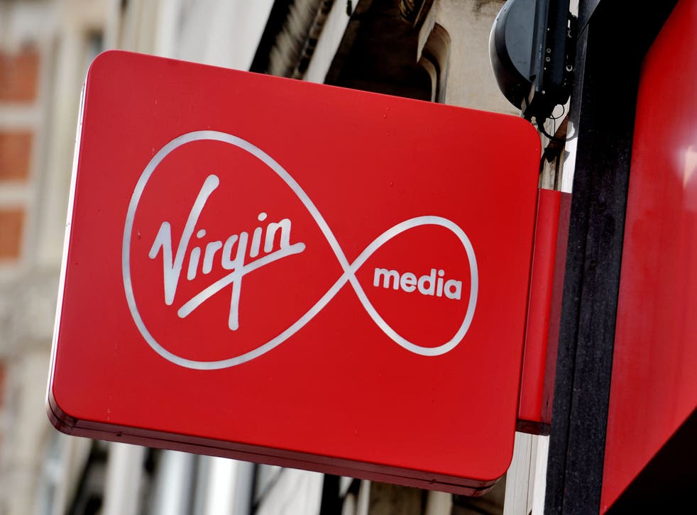 A shop sign for Virgin media in central London.