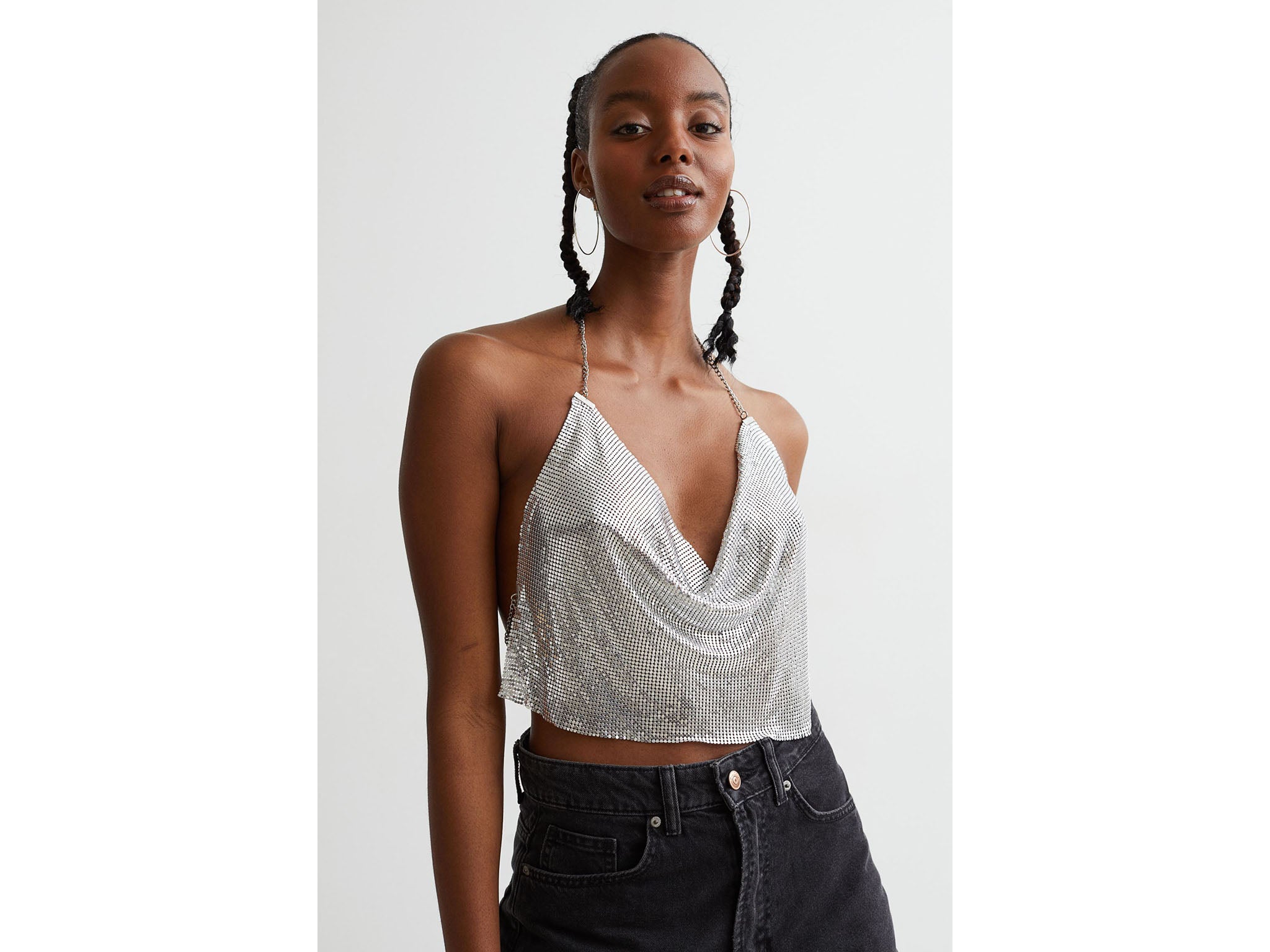 Silver bandeau top with sequins