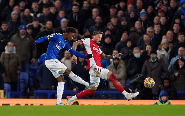 Demarai Gray struck Everton’s winner against Arsenal in the second minute of time added on (Martin Rickett/PA)