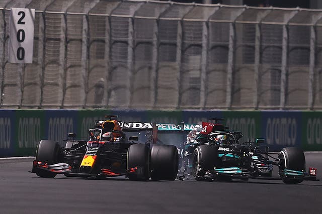 <p>Max Verstappen and Lewis Hamilton collided during the 2021 Saudi Arabian Grand Prix </p>