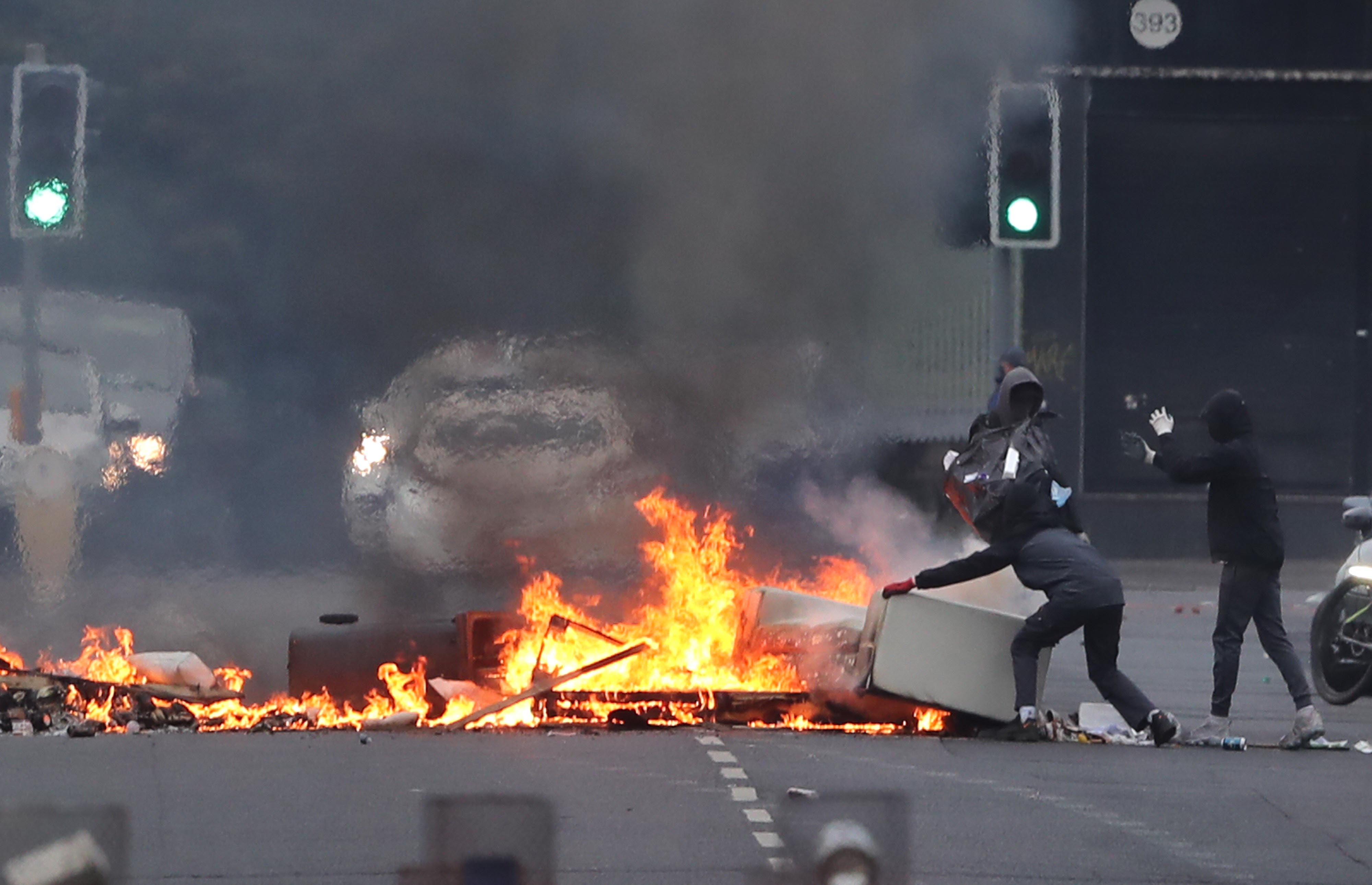 Loyalist protesters during unrest on Lanark Way in Belfast (Niall Carson/PA)