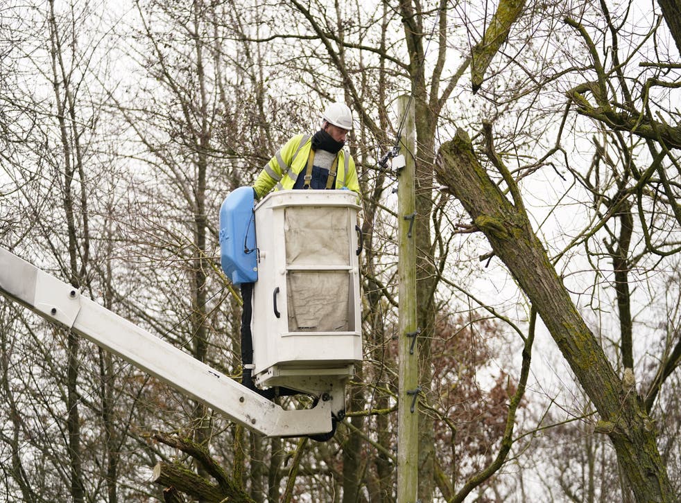 An Openreach engineer fixes telephone lines near Barnard Castle in County Durham in the aftermath of Storm Arwen as Storm Barra hit the UK and Ireland with disruptive winds, heavy rain and snow on Tuesday. Picture date: Tuesday December 7, 2021.