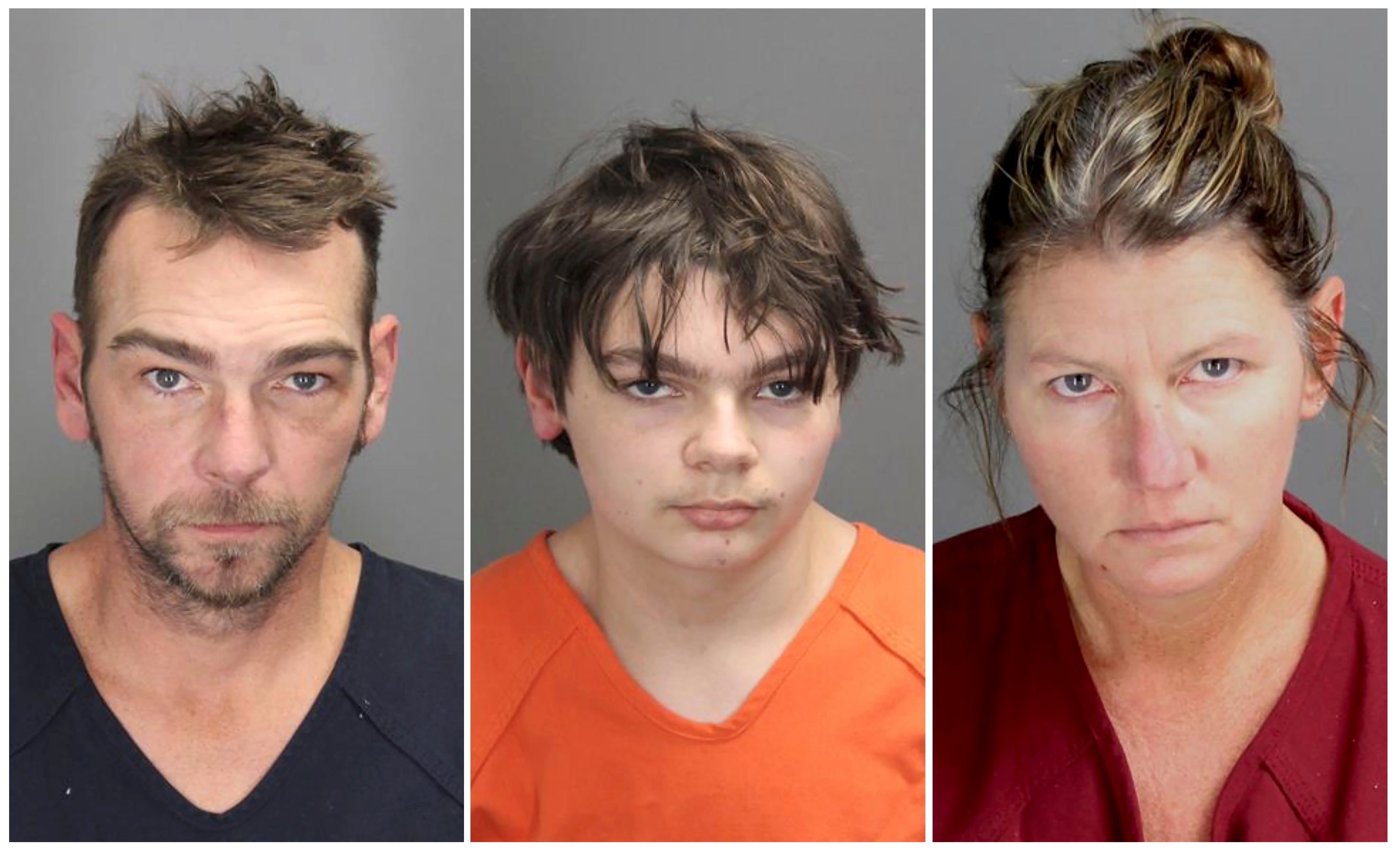 James, Ethan and Jennifer Crumbley pictured in their booking photos