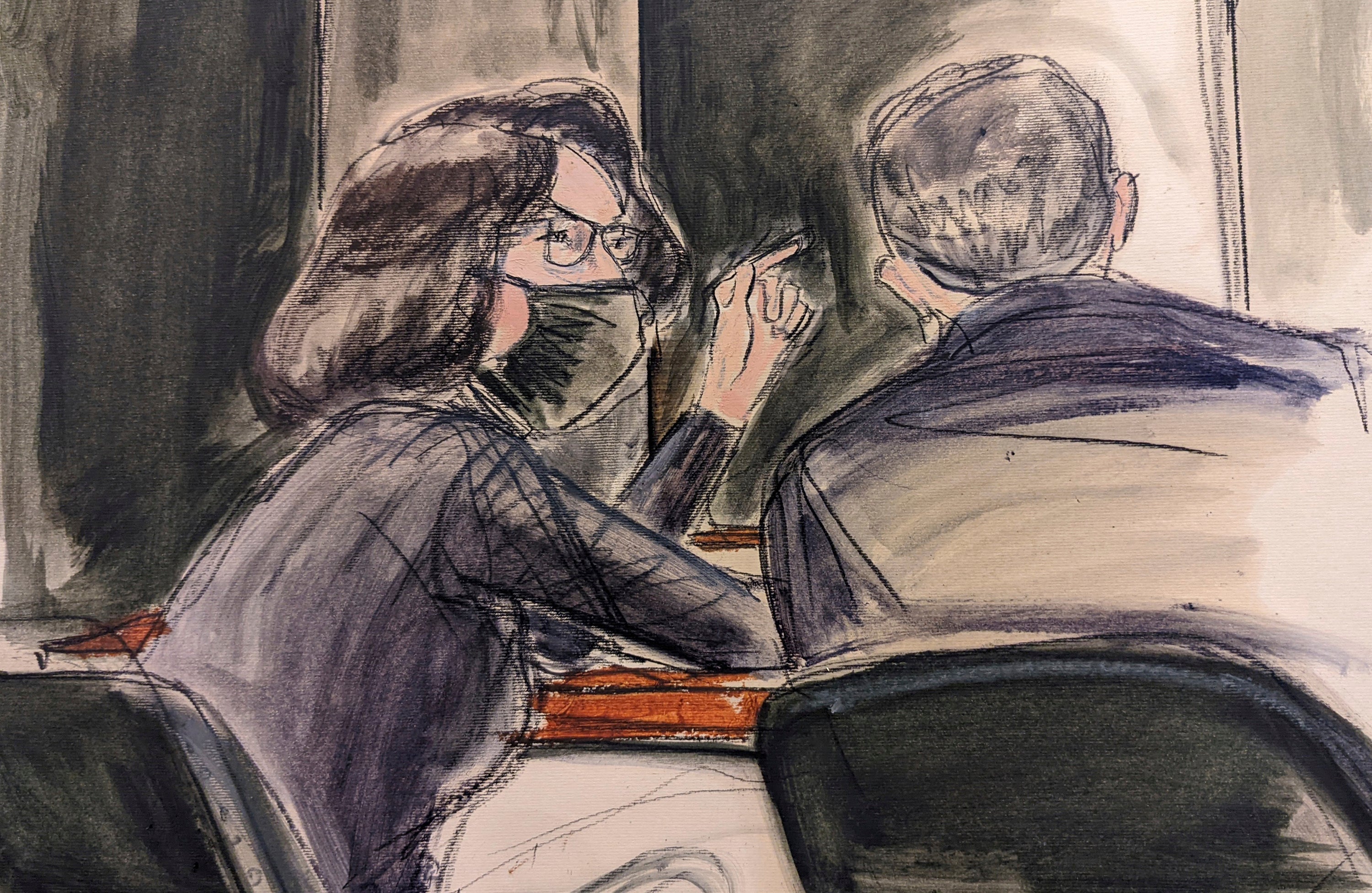 Ghislaine Maxwell, seated left speaks to her defence attorney Christian Everdell (AP Photo/Elizabeth Williams)