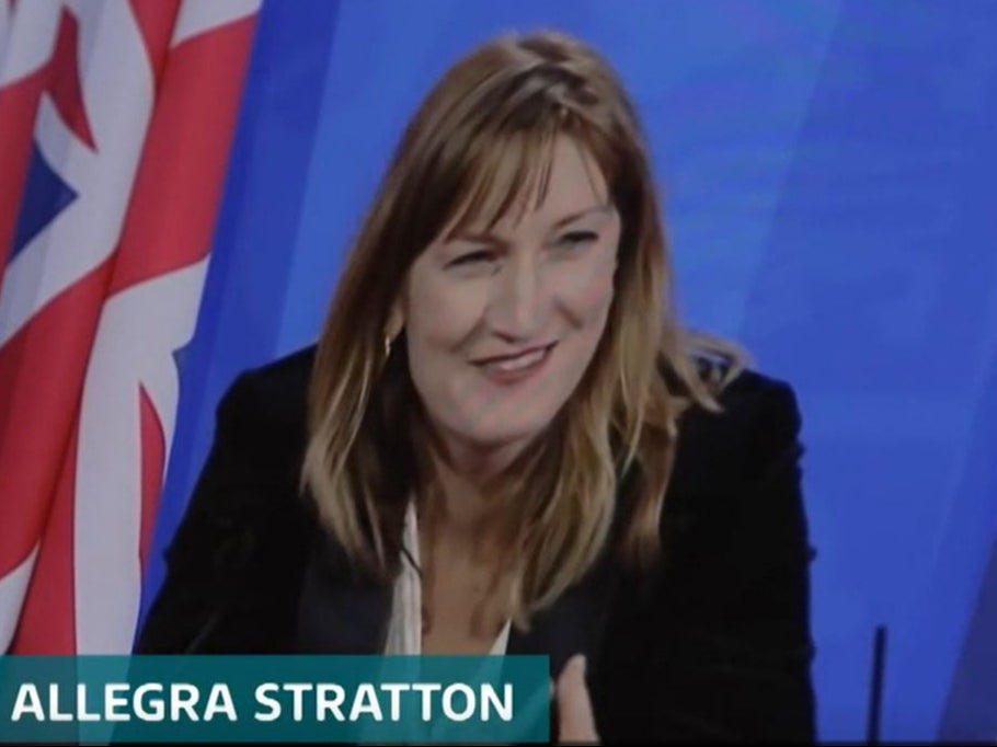 Allegra Stratton joked that the No10 party was “not socially distanced” when asked about it by Downing street aides
