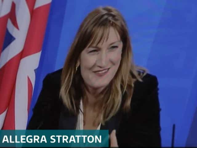 <p>Allegra Stratton joked that the No10 party was “not socially distanced” when asked about it by Downing street aides </p>