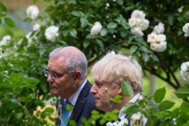 Boris Johnson with Australian Prime Minister Scott Morrison agreed a trade deal in principle (PA)