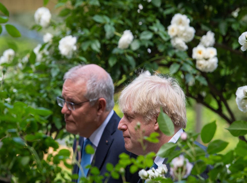 Boris Johnson with Australian Prime Minister Scott Morrison agreed a trade deal in principle (PA)