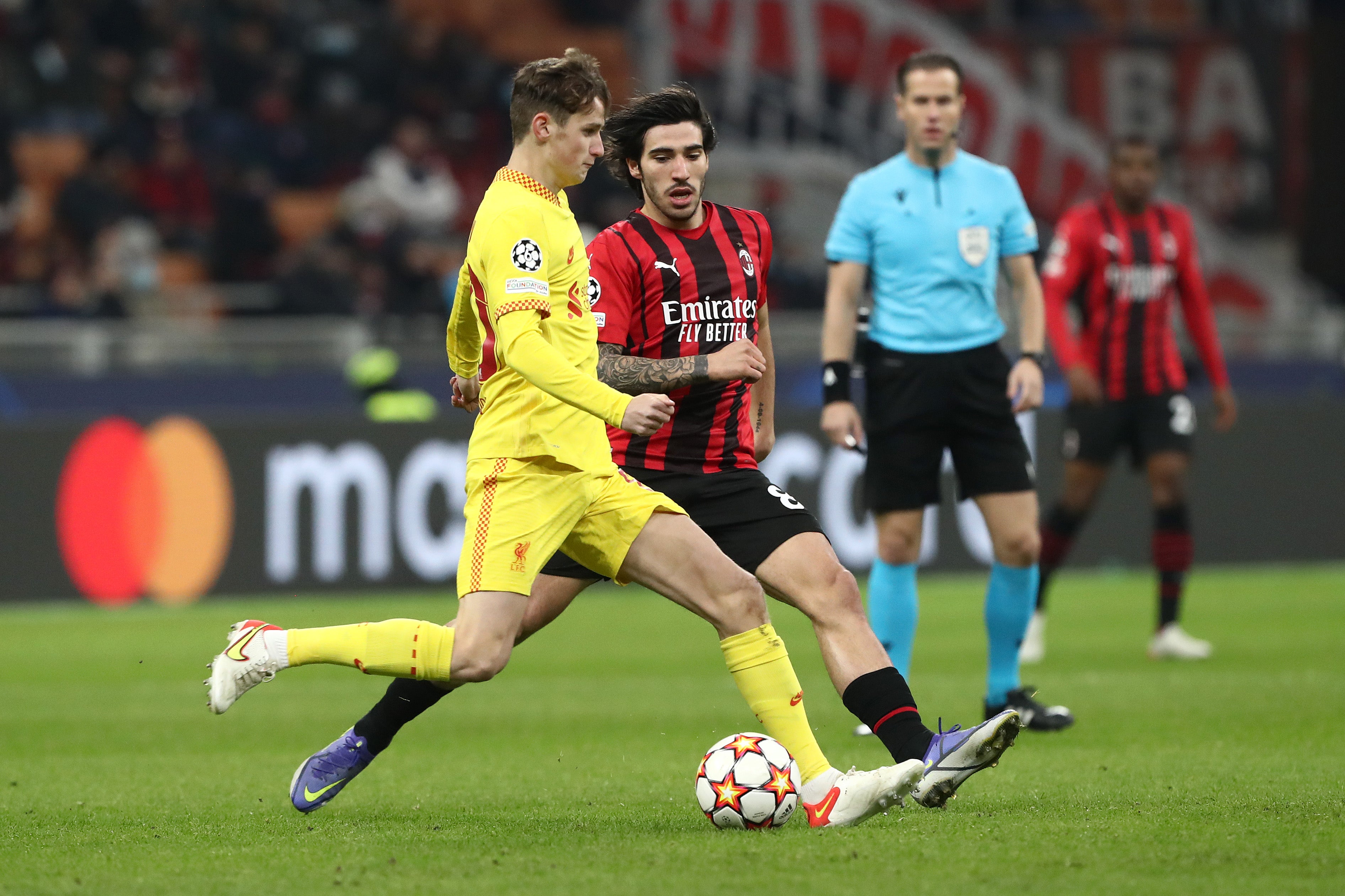 Tyler Morton in action against AC Milan in the Champions League