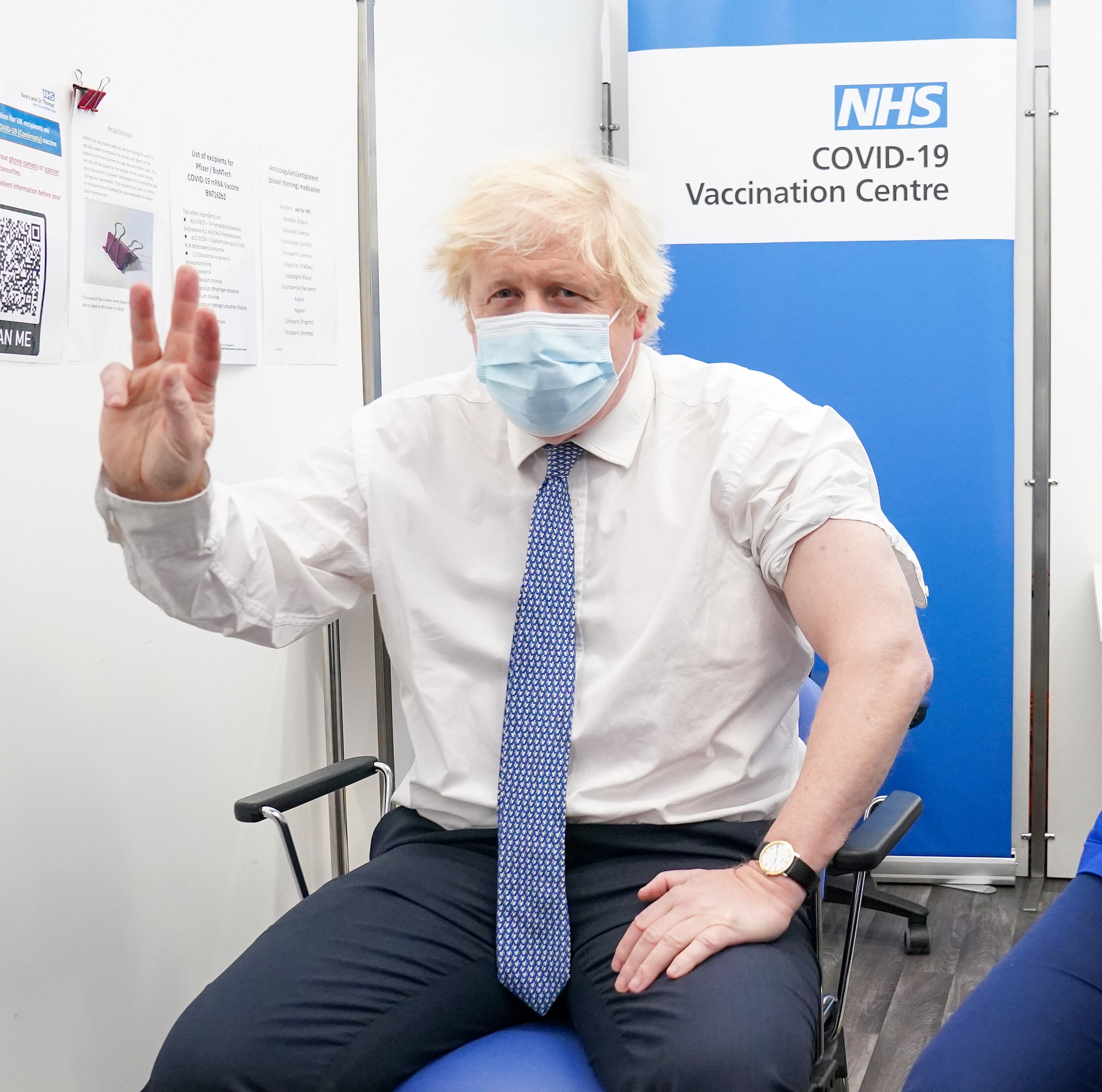 The prime minister gets his booster jab at St Thomas’ Hospital in London last week