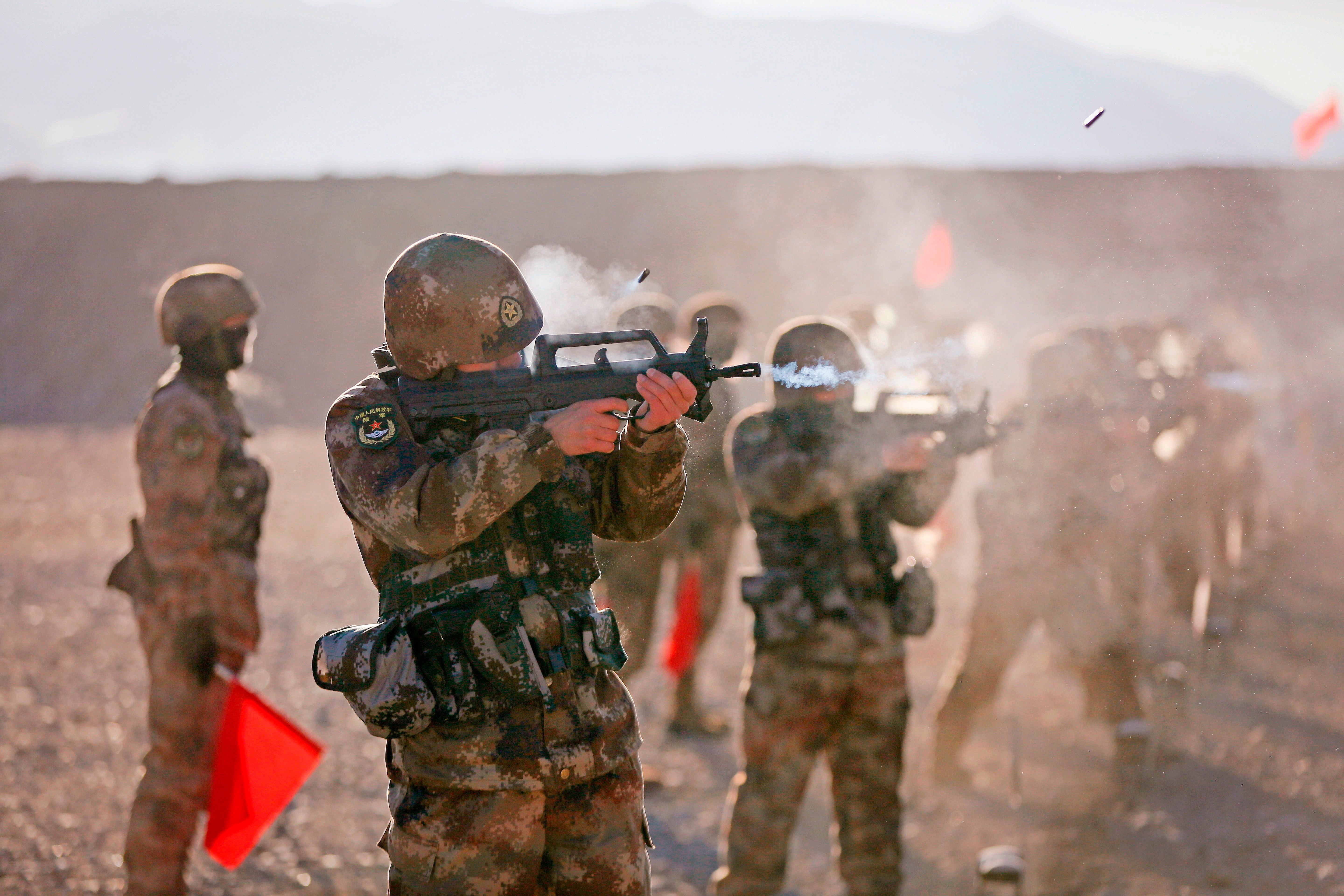 Chinese People’s Liberation Army soldiers in training in the Xinjiang region