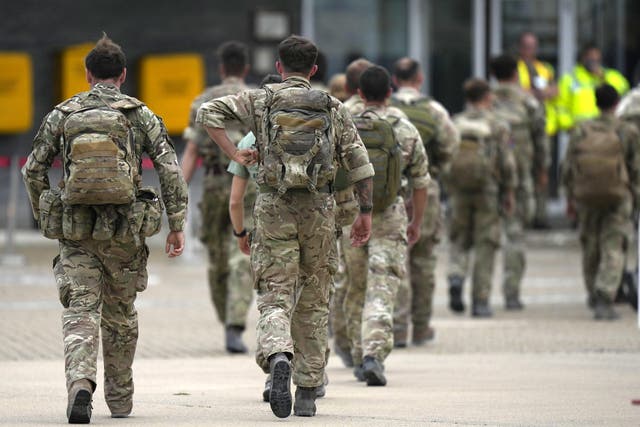 Members of the British armed forces 16 Air Assault Brigade return to RAF Brize Norton, Oxfordshire, after operations to evacuate people from Afghanistan (Alastair Grant/PA)