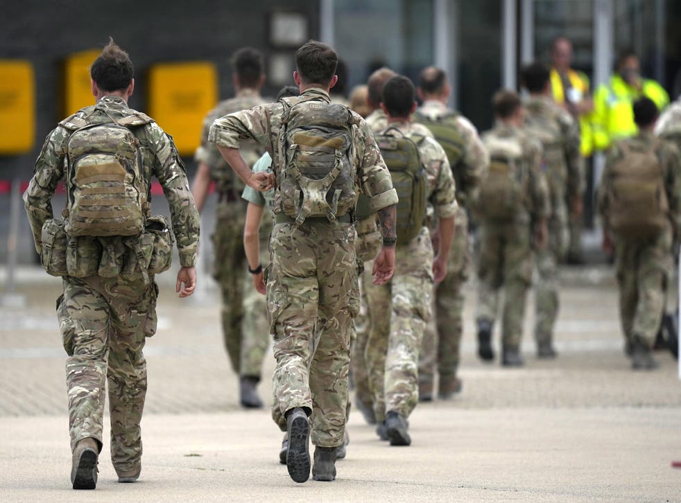 Members of the British armed forces 16 Air Assault Brigade return to RAF Brize Norton, Oxfordshire, after operations to evacuate people from Afghanistan (Alastair Grant/PA)