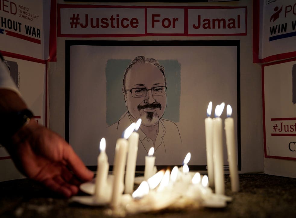 <p>A candlelight vigil in front of the Saudi Embassy in Washington remembers Khashoggi</p>