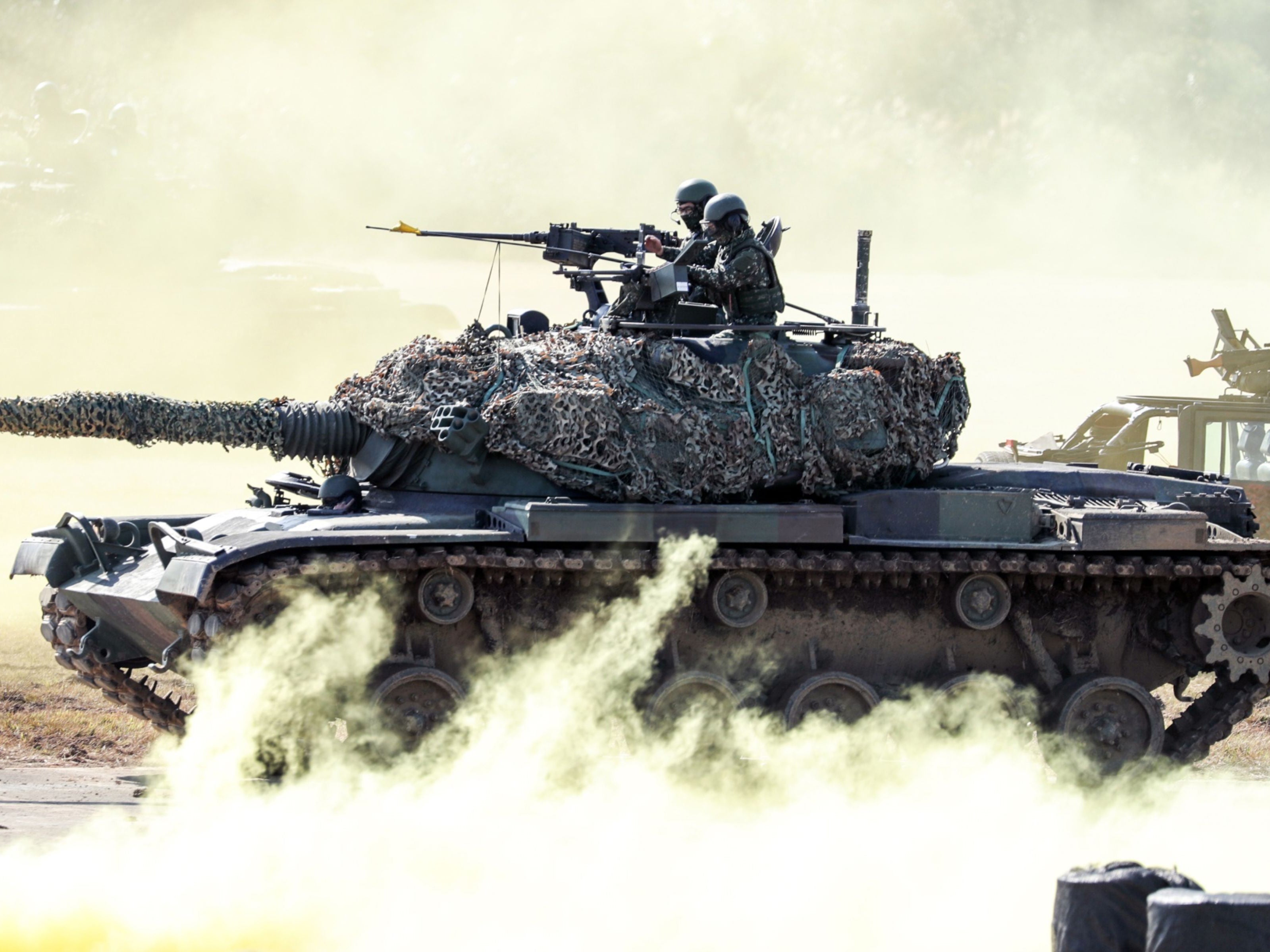 Battle ready: Taiwan soldiers drive a CM-11 Brave Tiger battle tank during a military exercise in Taiwan