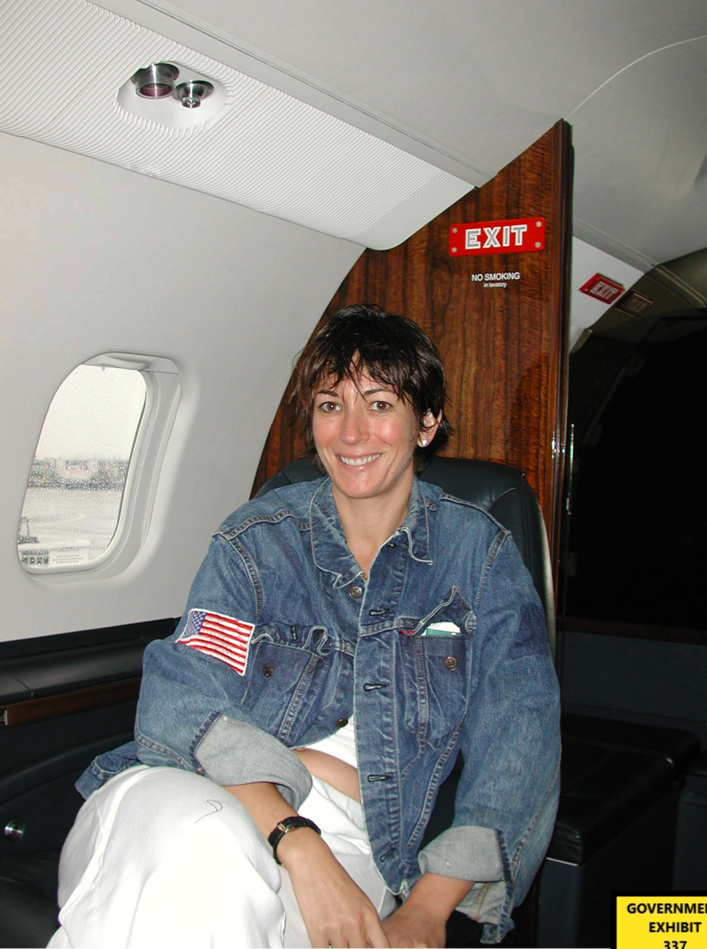 Ghislaine Maxwell aboard a private jet in an undated photo released by prosecutors