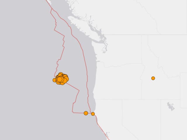 Un mapa del USGS de terremotos recientes