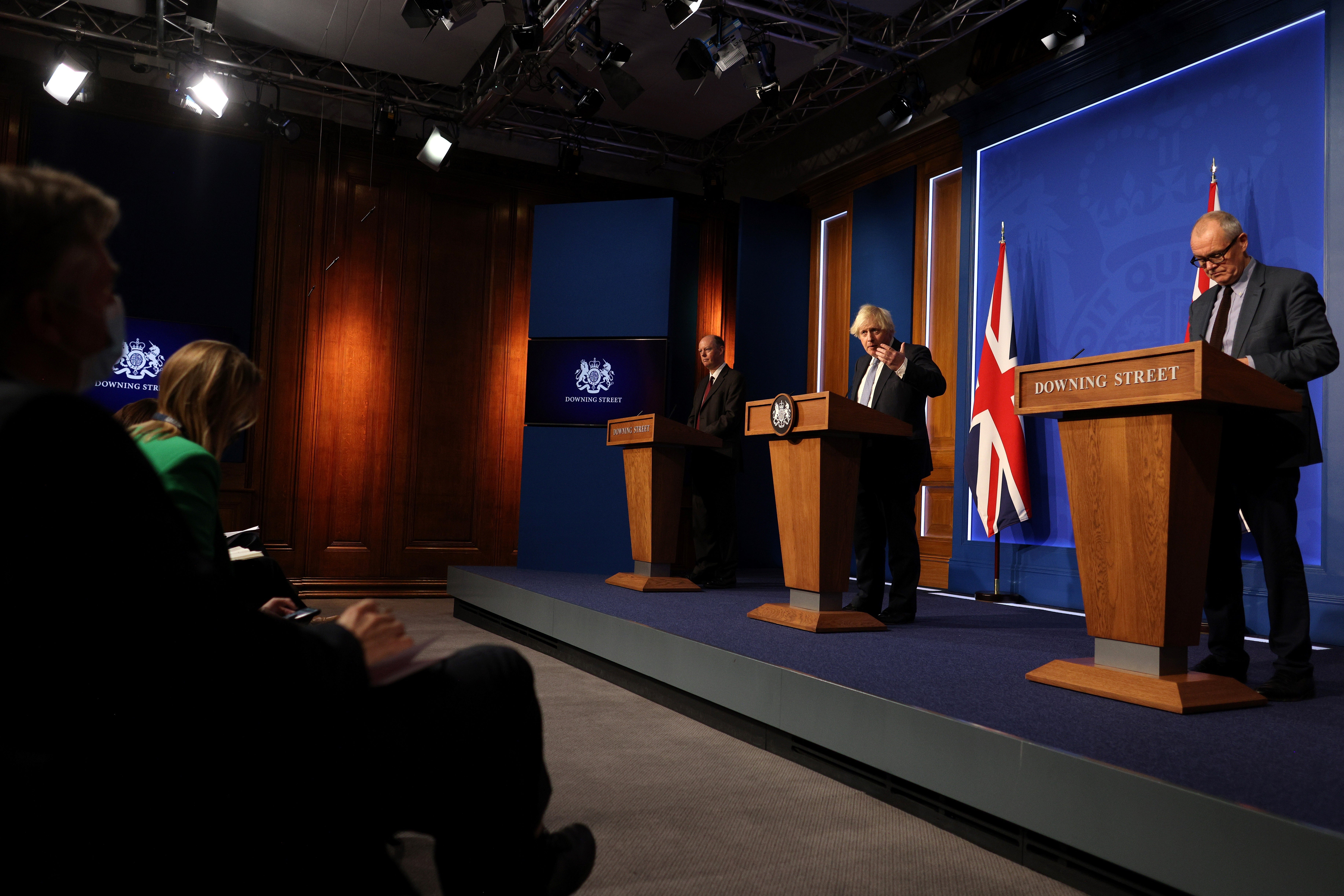 Chris Whitty, Boris Johnson and Patrick Vallance hold a press conference (Adrian Dennis/PA)