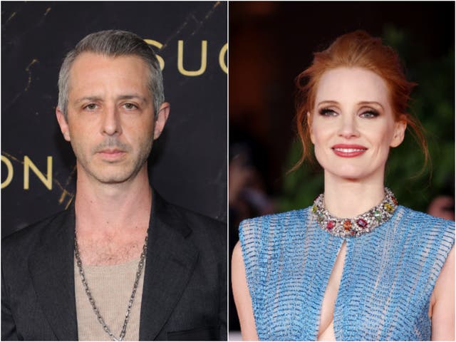 <p>‘Succession’ star Jeremy Strong and actor Jessica Chastain</p>