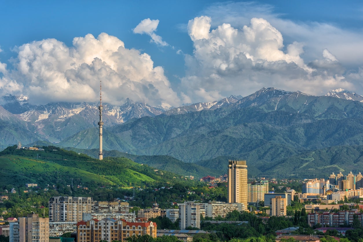 <p>Mountain-wrapped Almaty</p>